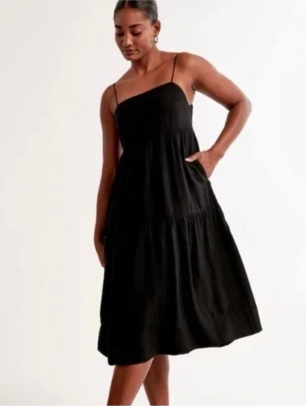 Abercrombie & Fitch Black Tiered Midi Dress